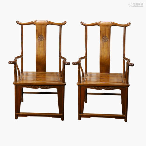 Pair of Chinese Huanghuali official Hat Armchairs