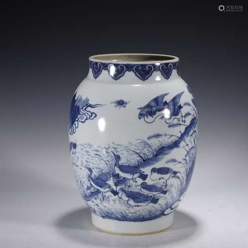 Blue and White Flower and Bird Jar