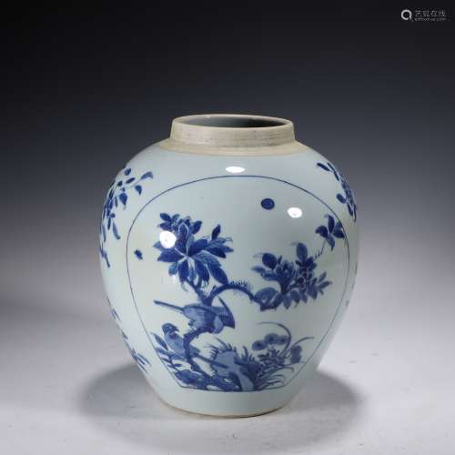 Blue and White Flower and Bird Jar