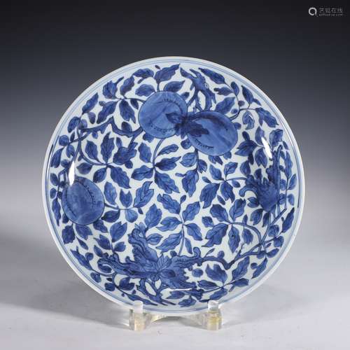 Blue and White Melon Plate