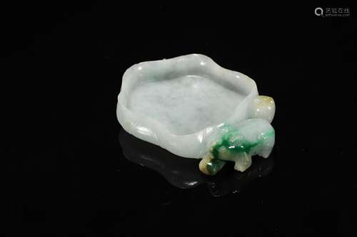 Carved Mottled Jadeite Lotus Brush Washer