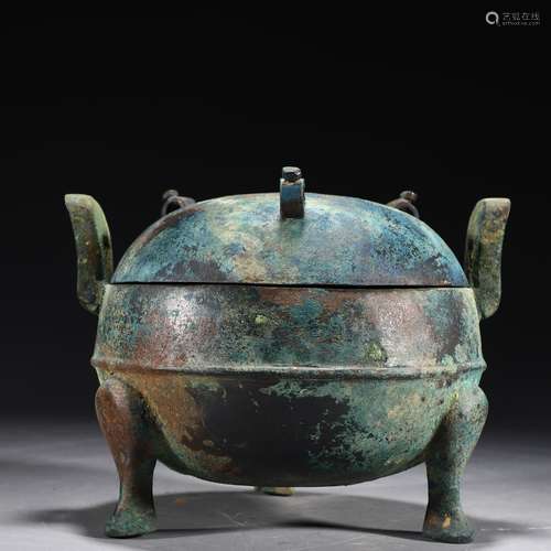 Bronze Ritual Tripod Double-Eared Vessel Ding