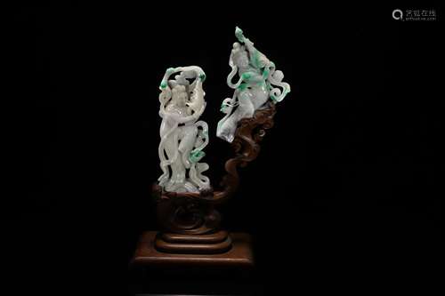 Carved Mottled Jadeite Apsaras Statue