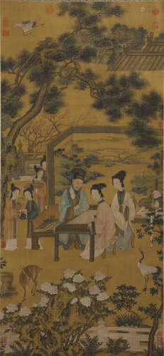 Chinese Figure Painting Scroll, Zhao Mengfu Mark