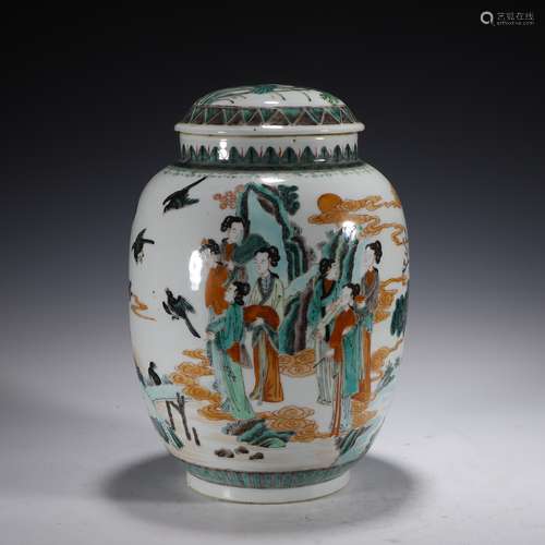 Wucai Glaze Figure Jar and Cover