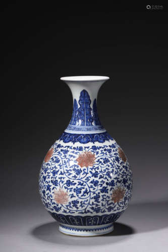 Underglaze Blue and Copper-Red Glaze Lotus Pear-Shape Vase