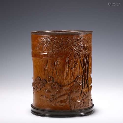 Carved Bamboo Figure Brush Pot