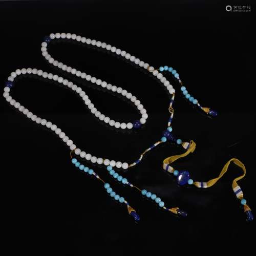 White Jade, Lapis Lazuli and Aquamarine Court Necklace