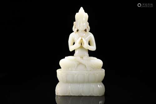 Carved White Jade Figure of Guanyin