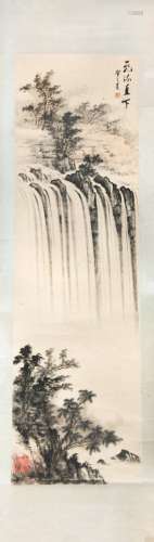 INK AND COLOR ON PAPER SCROLL: WATERFALL