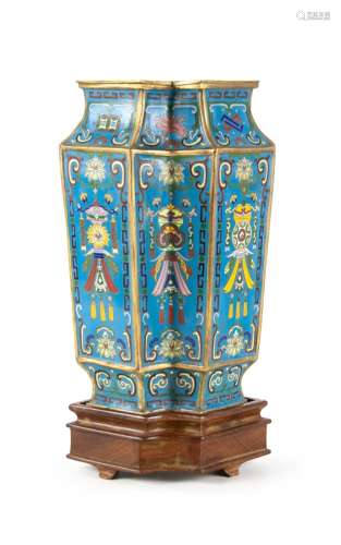 CHINESE DOUBLE BOOK SHAPE CLOISONNE VASE