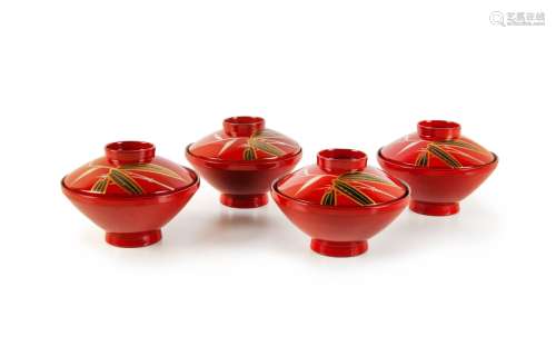 JAPANESE RED LACQUER BOWL SET OF 4