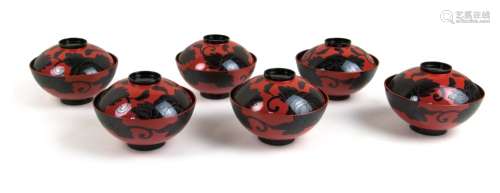 RED AND BLACK LACQUER BOWL SET