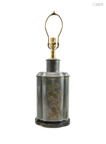 Chinese Pewter and Brass Vase Table Lamp