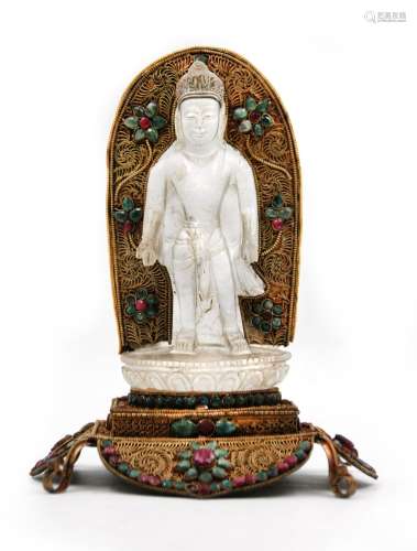 CRYSTAL BUDDHA WITH GILT MOUNT