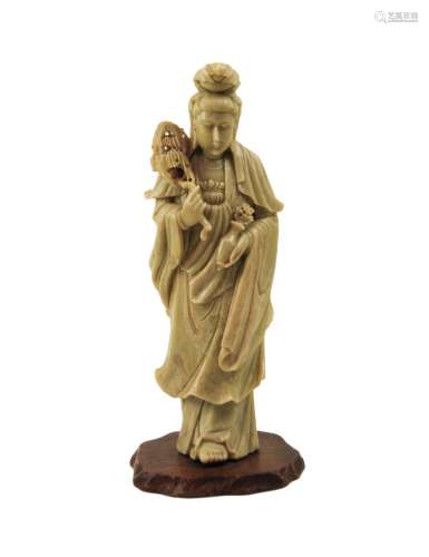 CARVED SOAP STONE GUAN YIN FIGURINE