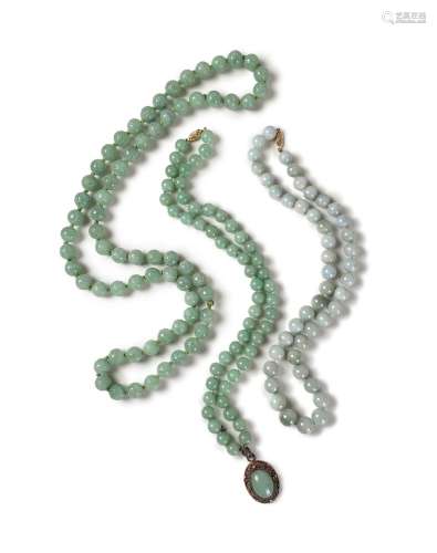 GROUP OF THREE JADE BEAD NECKLACES