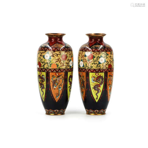 PAIR OF JAPANESE ENAMEL VASES