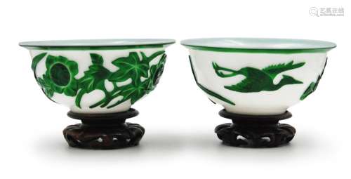18TH CENTURY BEIJING GLASS BOWLS WITH STANDS