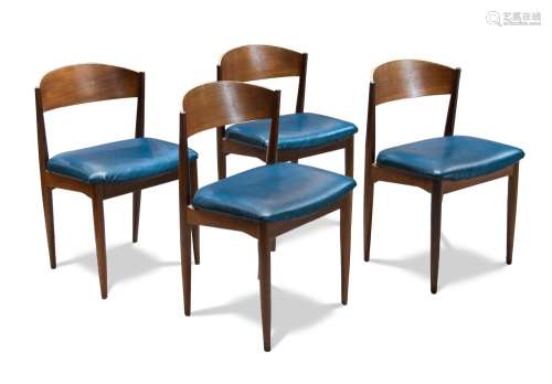 SET OF FOUR BLUE LEATHER CHAIRS