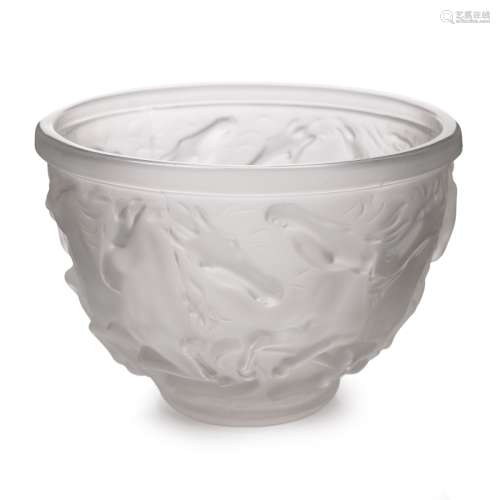 Deco Barolac Czech Frosted Relief Glass Horse Bowl