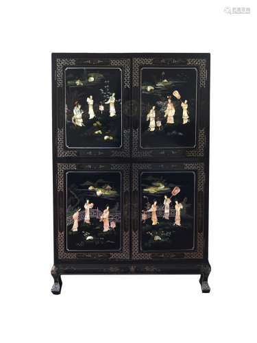 Chinese Black Lacquer Mother Of Pearl Cabinet