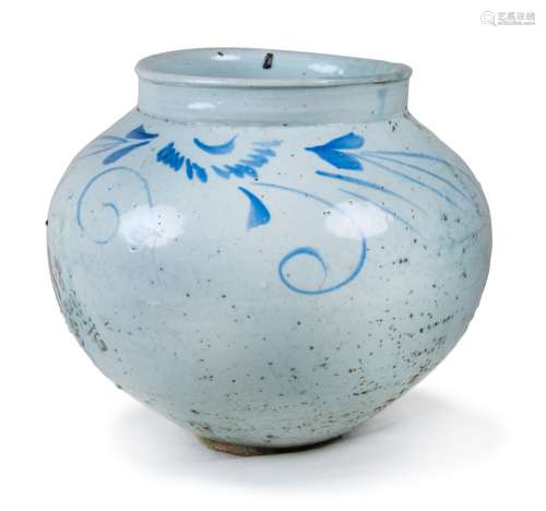 KOREAN BLUE AND WHITE GLAZED JAR