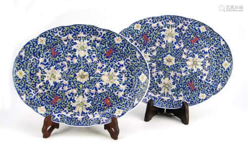 PAIR OF BLUE GROUND EGGSHELL DISHES