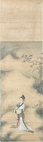 BEAUTY WITH A RABBIT SCROLL PAINTING