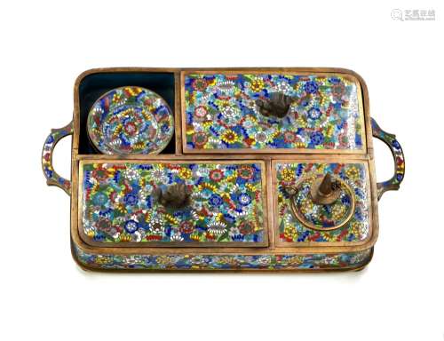 CLOISONNE OPIUM SMOKE SET; 19TH CENTURY