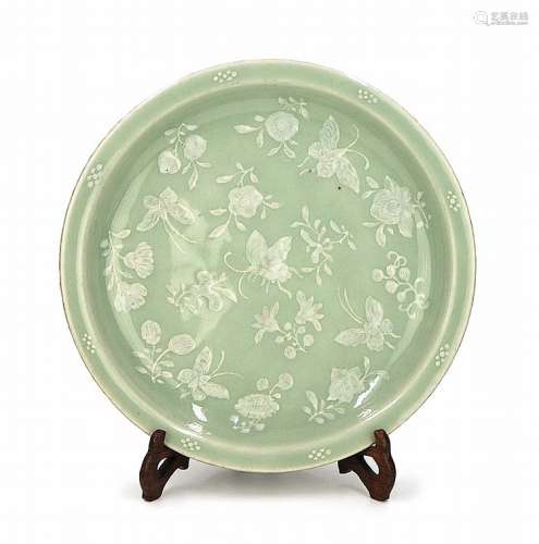 CELADON BUTTERFLY AND BLOSSOMS PLATE