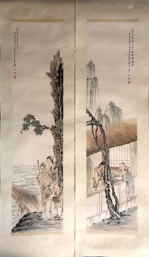 Four Chinese Ink Color Painting Set