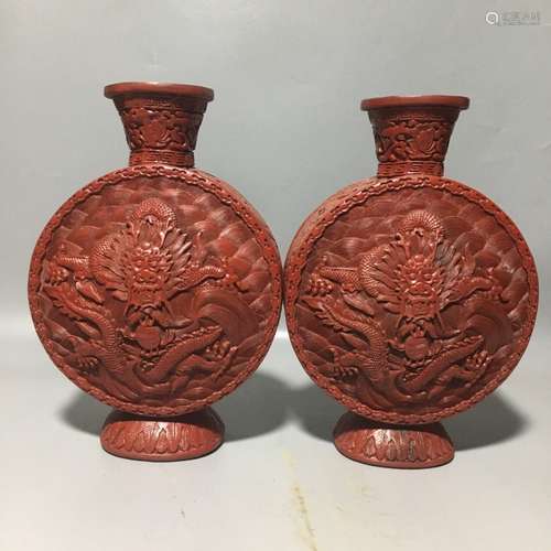 Pair of Chinese Lacquer Wood Vase