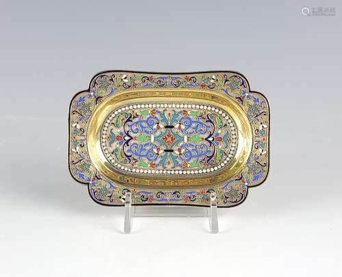 Antique Russian Silver Enamel Tray