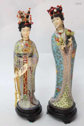 Two Chinese Cloisonne Lady Figurals