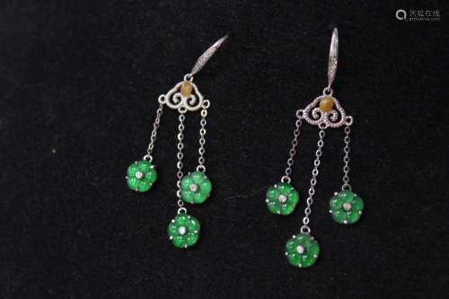Pair of Chinese Green Jadeite Earring