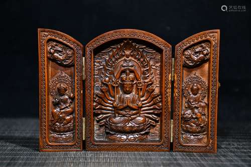 Chinese Huangyang Wood Carved Buddha Guanyin