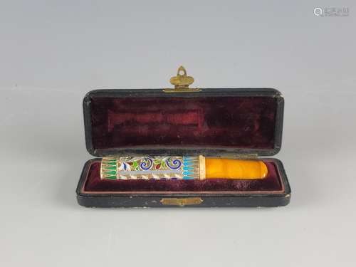 Antique Russian Silver Enamel Cigarette Holder