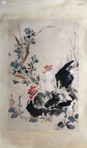 Chinese Ink Color Painting w Red Seals