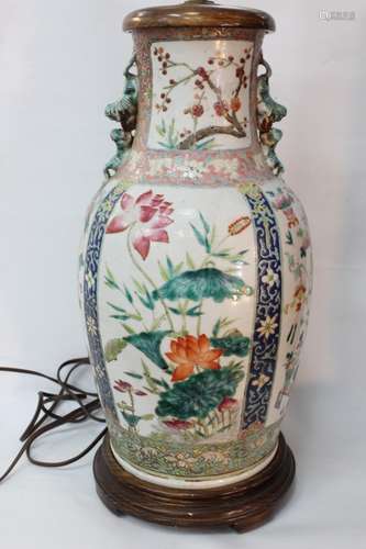 Chinese Famille Rose Porcelain Vase Made into Lamp