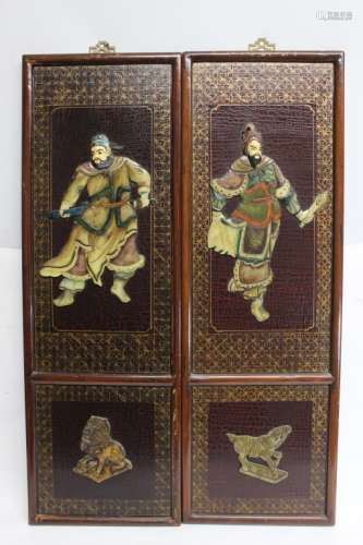Two Chinese Lacquer Wood Panel