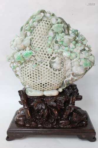 Large Chinese Jadeite Carving w Stand