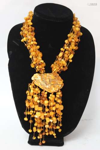 Chinese Amber Necklace and Pendant