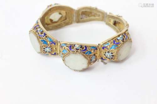 Enamel Filigree Bracelet w Jade Inlaid