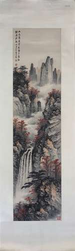 Chinese Ink Color Landscape Painting w Calligraphy