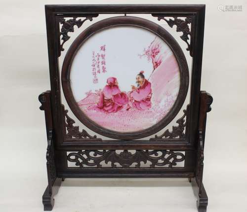 Chinese Famille Rose Porcelain Table Screen