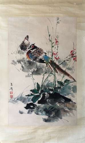 Chinese Ink Color Painting w Red Seals