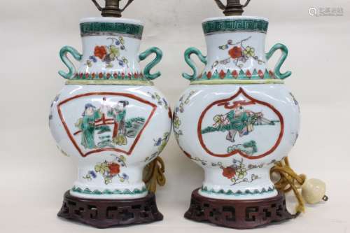 Chinese Famille Rose Porcelain Lamp,Pair