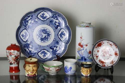 Japanese Porcelain Cup,Plate and Vase Group