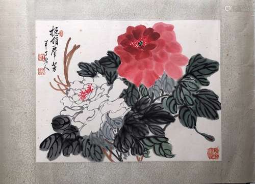 Chinese Ink Color Painting w Calligraphy